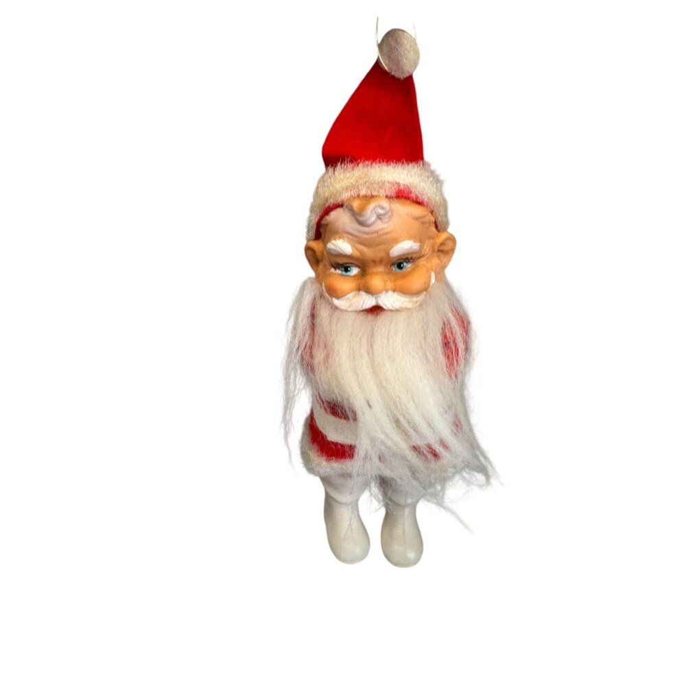 MCM Santa Claus Ornament Rubber Face Felt Spun Cotton Beard White Boots 7 Inch - Picture 5 of 15